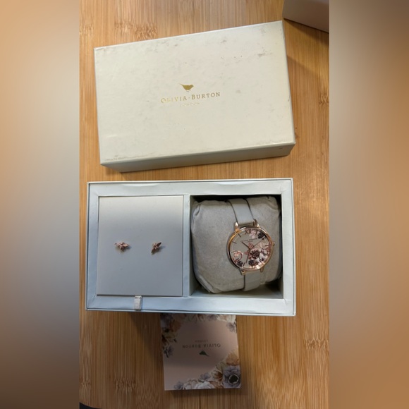 Olivia Burton Watch With 34mm Grey Floral Face & Grey Leather Band - Picture 5 of 6